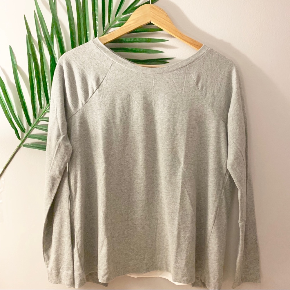 Loft NWT mixed media top gray with white blouse